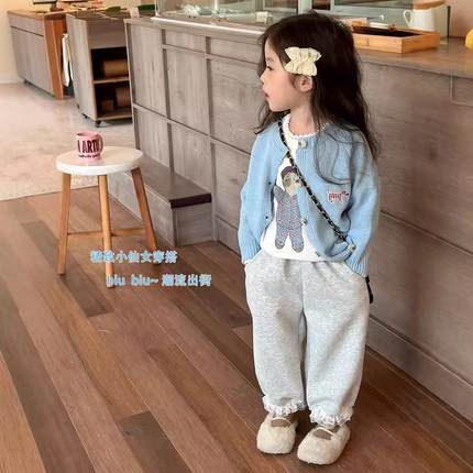 韩系女童毛衣秋装2025新款洋气宝宝针织开衫儿童时髦刺绣百搭外套