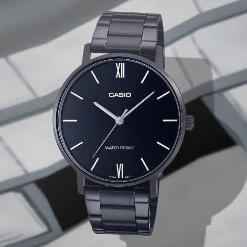 卡西欧手表CASIO MTP-VT01B-1B黑暗之心商务非机械简约黑色钢带表