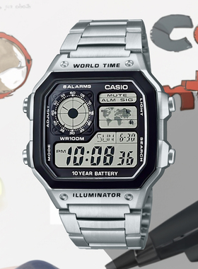 卡西欧ae1200wh钢链 casio ins复古多功能运动防水手表男电子男表