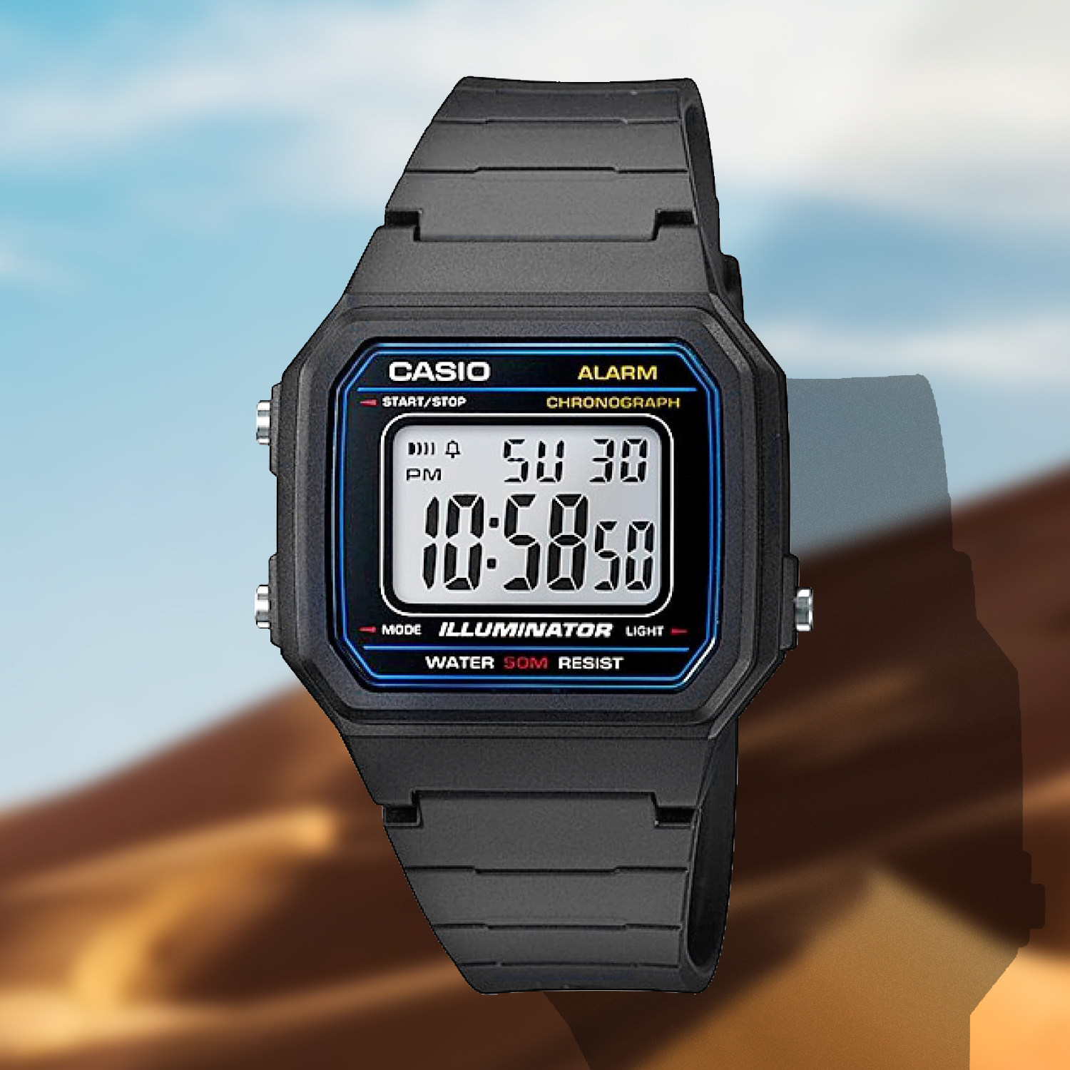 卡西欧数显方块电子表玫瑰金运动防水手表男表w-217h-1a/5a/7b/9a