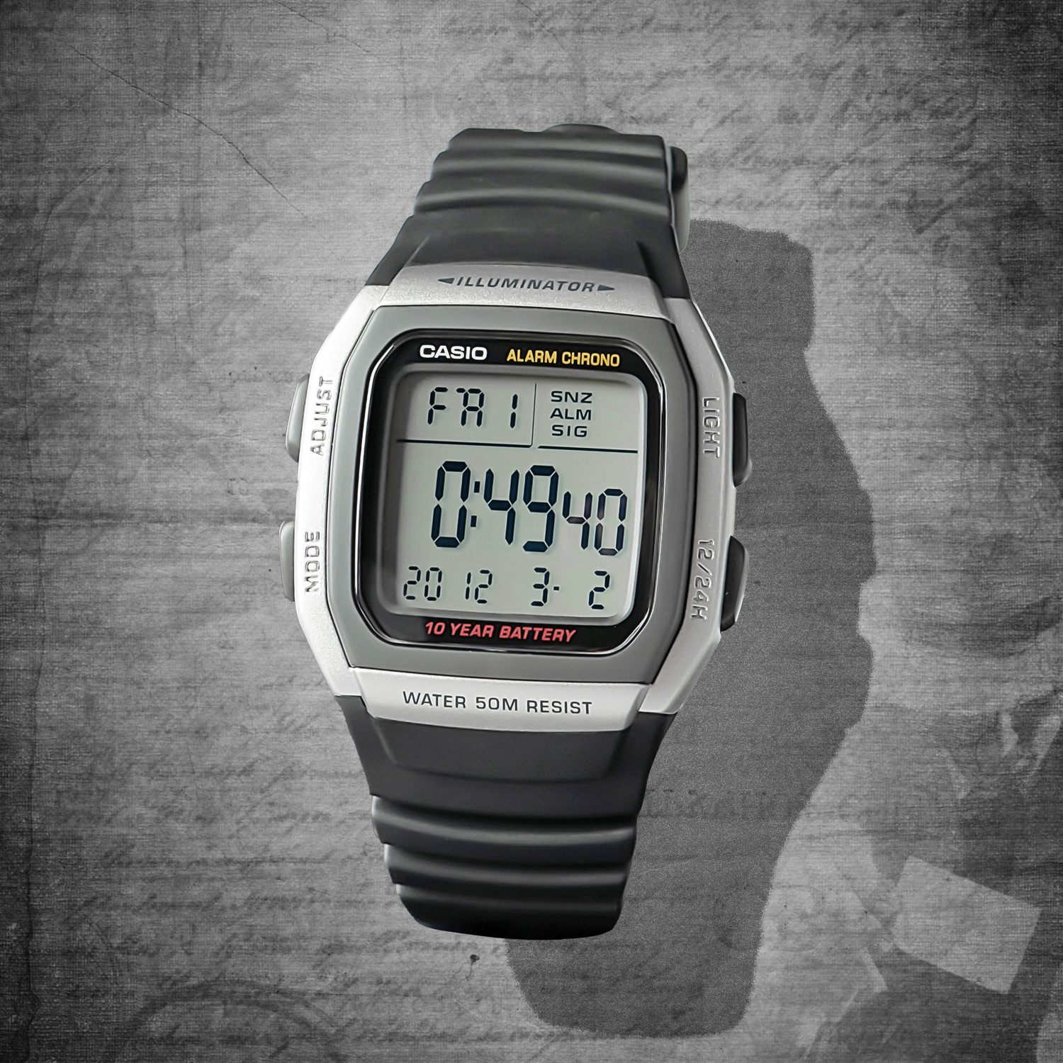 卡西欧手表户外运动防水数字显示方形电子男表W-96H-1A