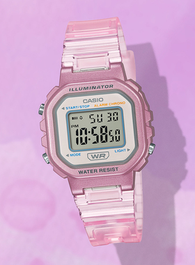 卡西欧CASIO方块运动女士学生果冻色透明表带电子表LA-20WHS-2A7A