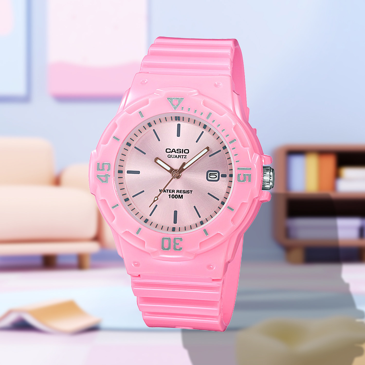卡西欧casio 白色手表女 夏天游泳学生指针表 lrw-200h-4e4
