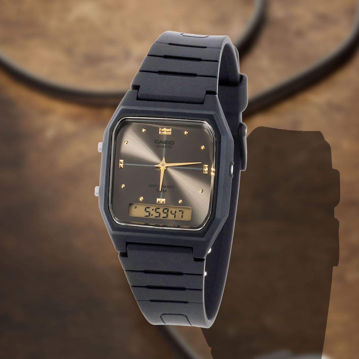 卡西欧(casio)指针双显系列学生小方块中性表aw-48he-8a