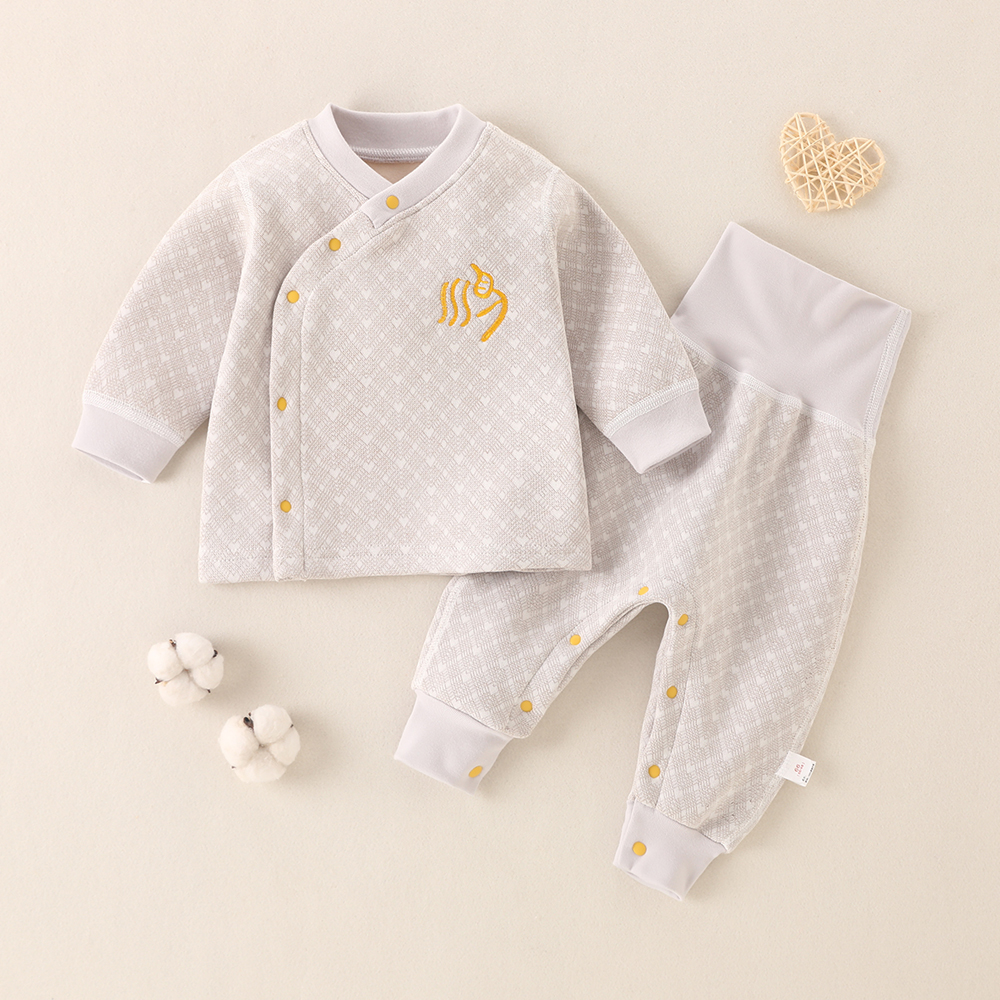 婴儿衣服加绒秋冬保暖国风新生打底加厚高腰裤开衫宝宝内衣套装