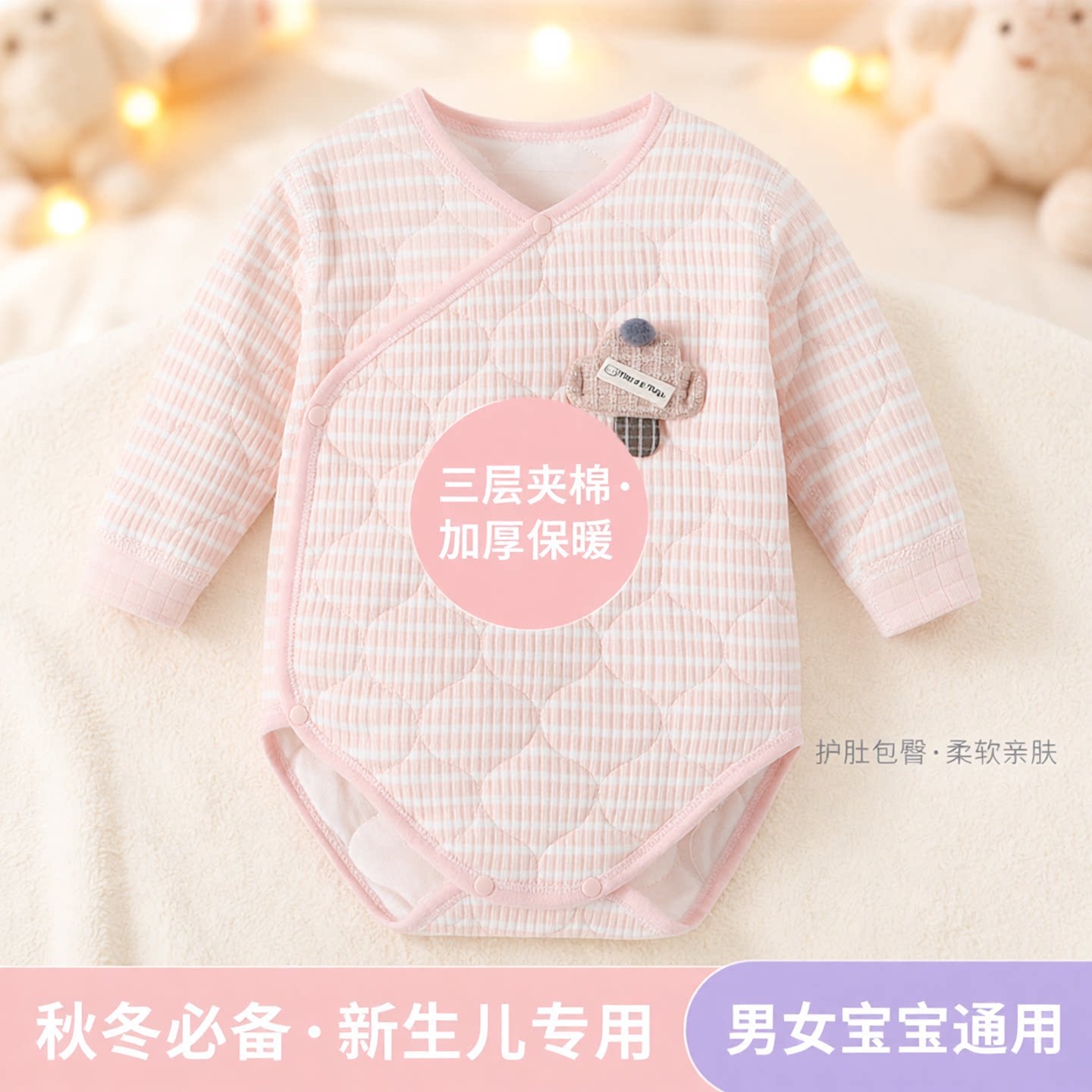婴儿包屁衣加厚秋冬季新生儿护肚包臀衣服三层夹棉男女宝宝连体衣