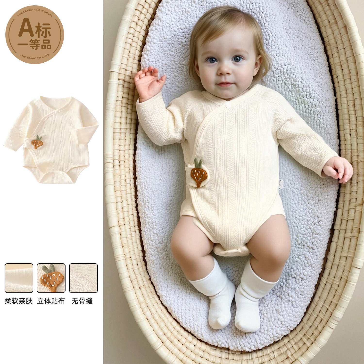 新生儿包屁衣春秋季三角爬爬服纯棉婴儿连体衣服0-6个月宝宝哈衣