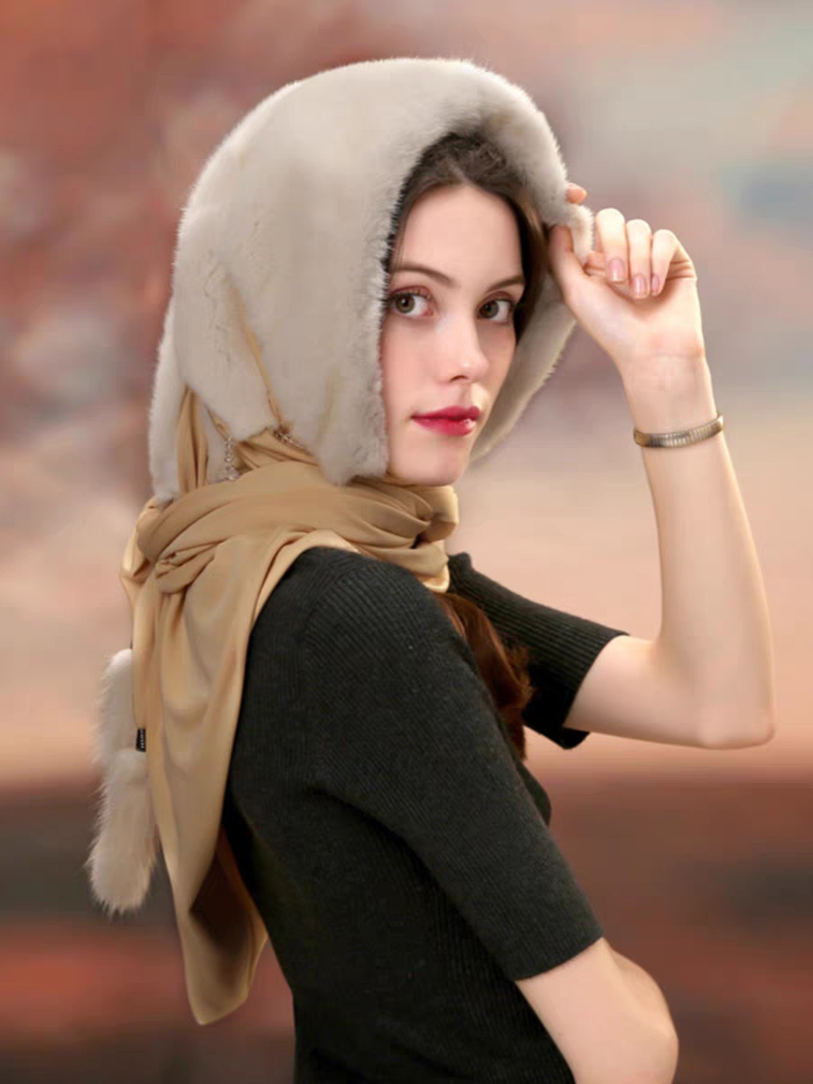 貂毛帽子女冬天水貂皮围巾一体帽子整貂秋冬裘皮帽子皮草帽子新款