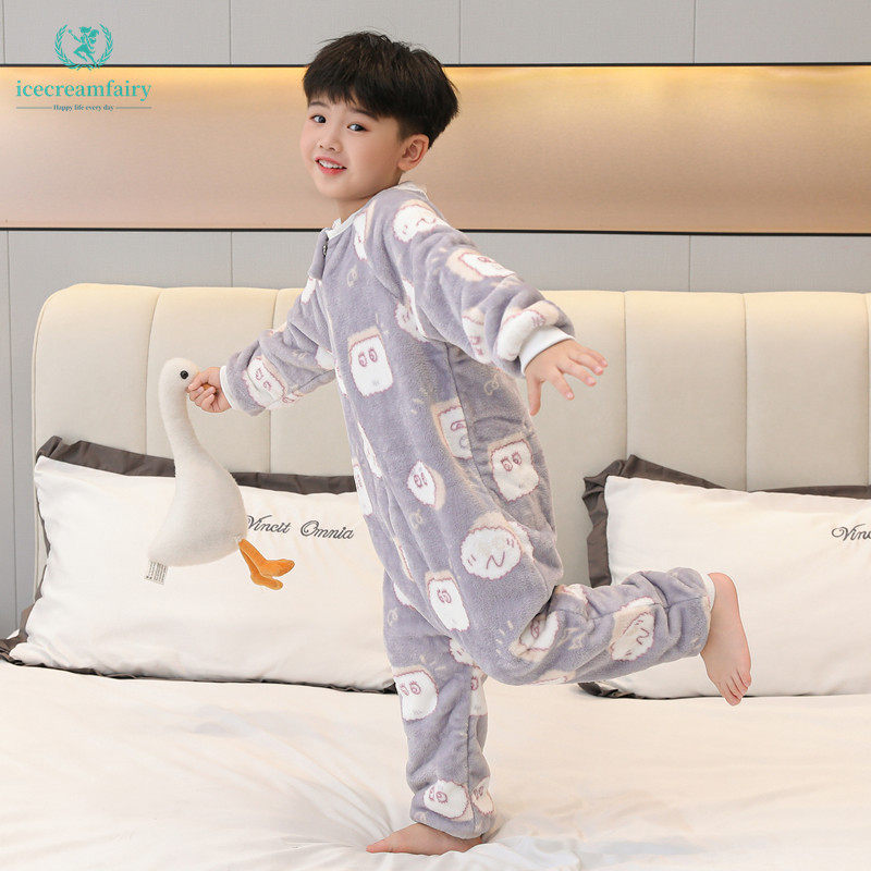 婴儿睡袋秋冬珊瑚绒宝宝防踢被儿童冬季睡衣加厚法兰绒保暖连体衣