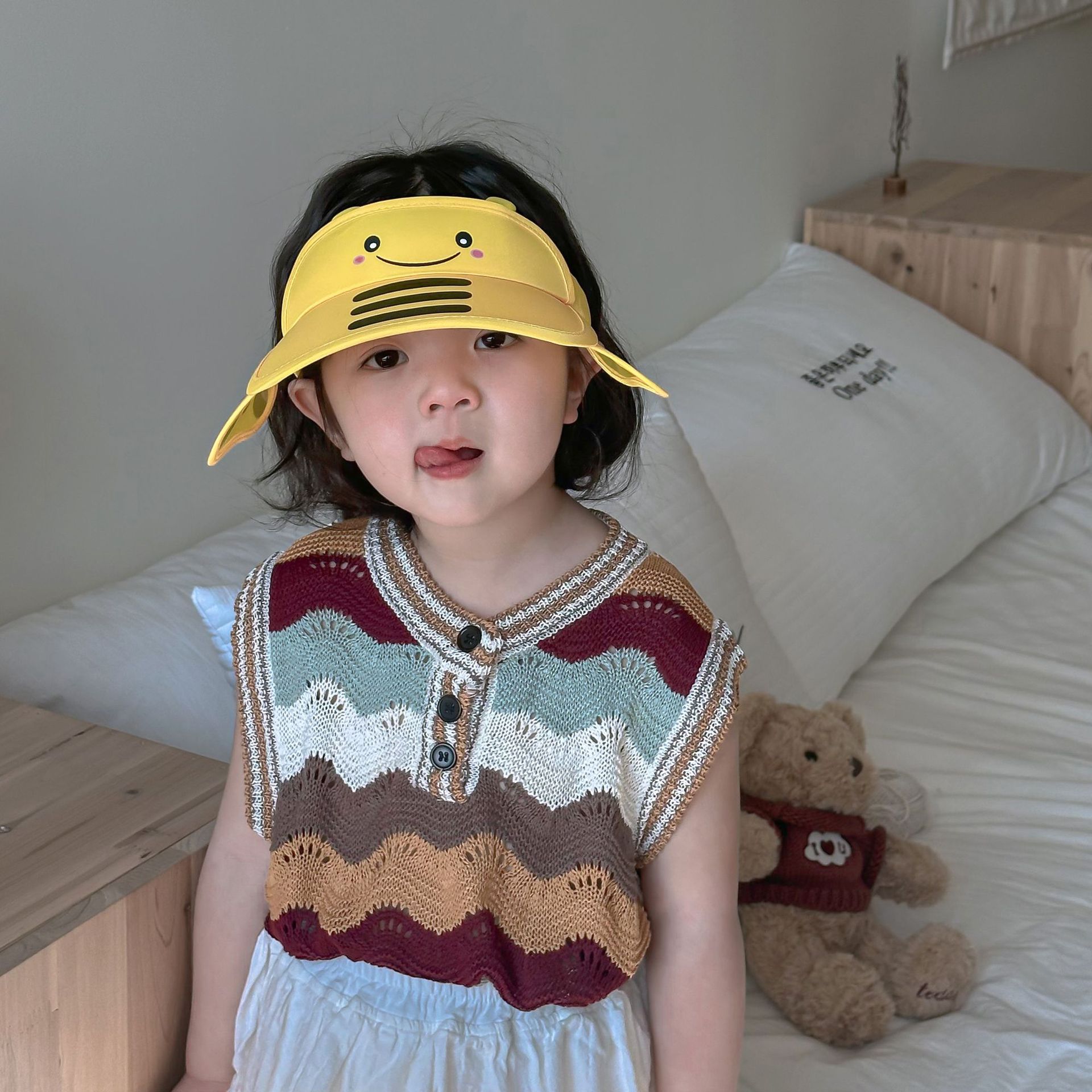 韩国儿童防晒帽夏季大檐空顶帽宝宝帽子遮阳男女童小蜜蜂太阳帽新