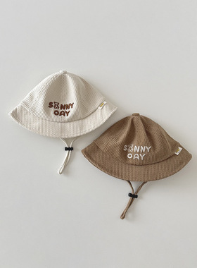 婴儿帽子春秋季新款OAY字母灯芯绒盆帽男女宝宝防风帽保暖渔夫帽