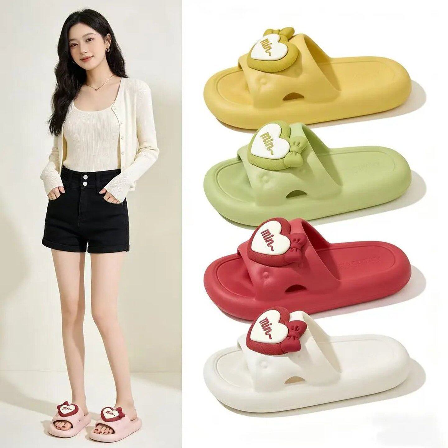 2026新款爱心踩屎感加厚4厘米EVA拖鞋软底外穿红色平底女款厚底