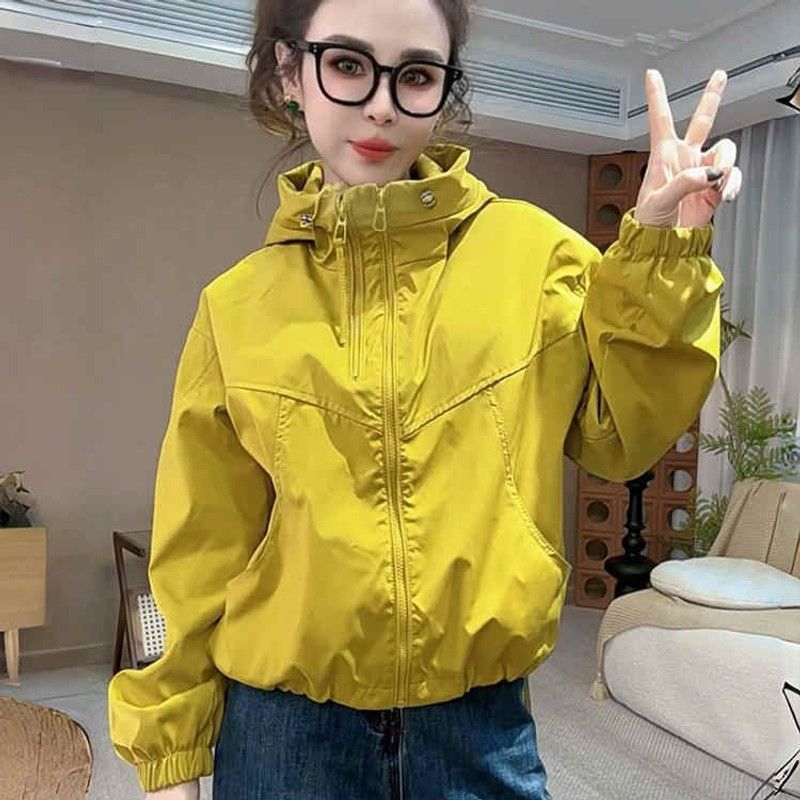 2026春秋新款欧货休闲双拉链连帽双层冲锋衣女百搭长袖夹克外套女