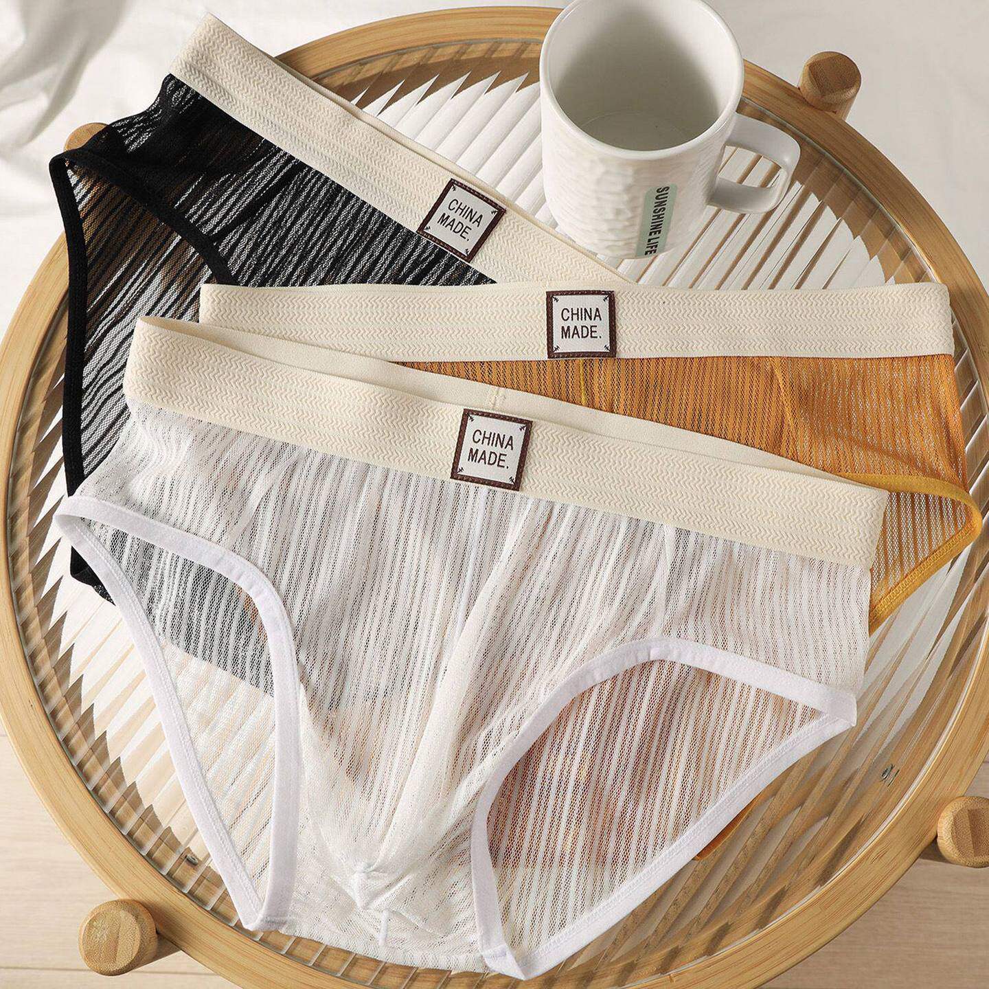 冰丝新款男士三角内裤纯色透气中腰男大码透气男士三角裤衩