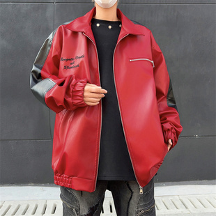机车PU时尚 XZ413HW236 新款 2024春装 休闲潮流配色皮衣夹克 P100