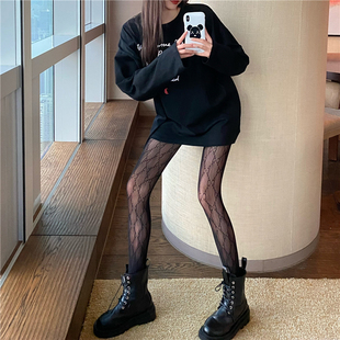 网红春夏ins潮防勾丝丝袜女性感渔网袜黑丝美腿显瘦连裤打底袜子