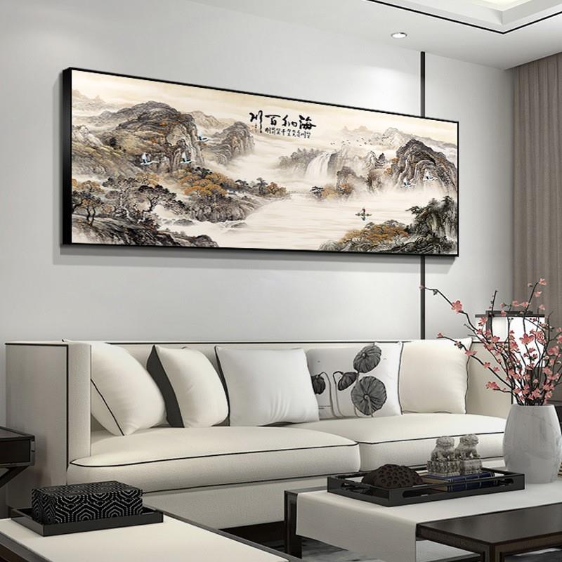 新中式山水装饰画中国风客厅沙发背景墙壁画办公室挂画国画风水画