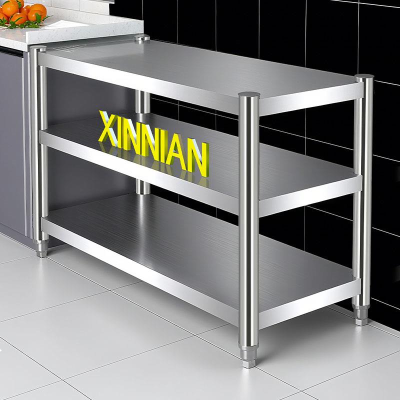 加厚不锈钢厨房置物架落地多层微波炉收纳整理架家用储物货架定制