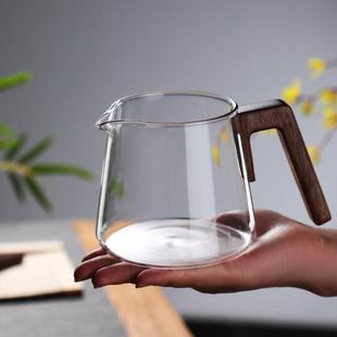 玻璃公道杯木把公杯分茶器功夫茶具茶道茶艺茶海大号茶盅防烫茶具