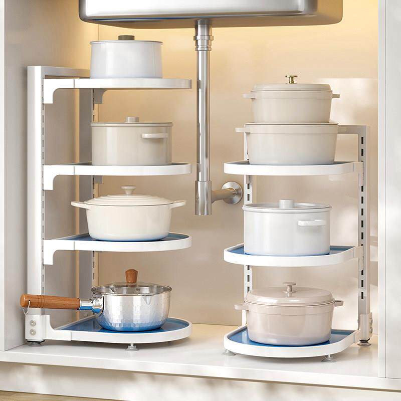 厨房多层可调节锅具置物架灶台橱柜内下水槽分层放锅架储物收纳架