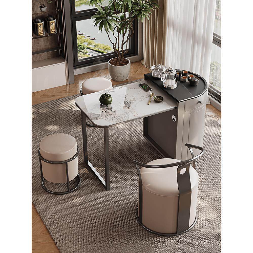 阳台茶几组合可移动客厅茶台家用折叠边几岩板小茶车一体功夫茶桌