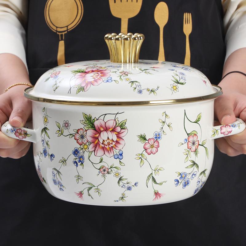 欧丽家搪瓷锅16-26cm搪瓷汤锅平底汤锅珐琅瓷电磁炉通用炖锅福锅