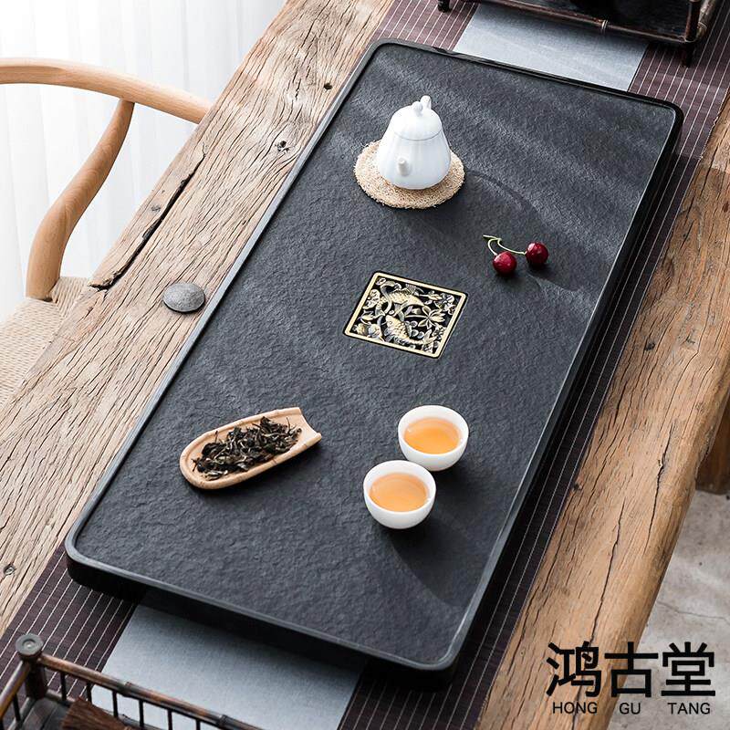 乌金石茶盘整块家用简约客厅大茶台天然石头茶海石材功夫茶具托