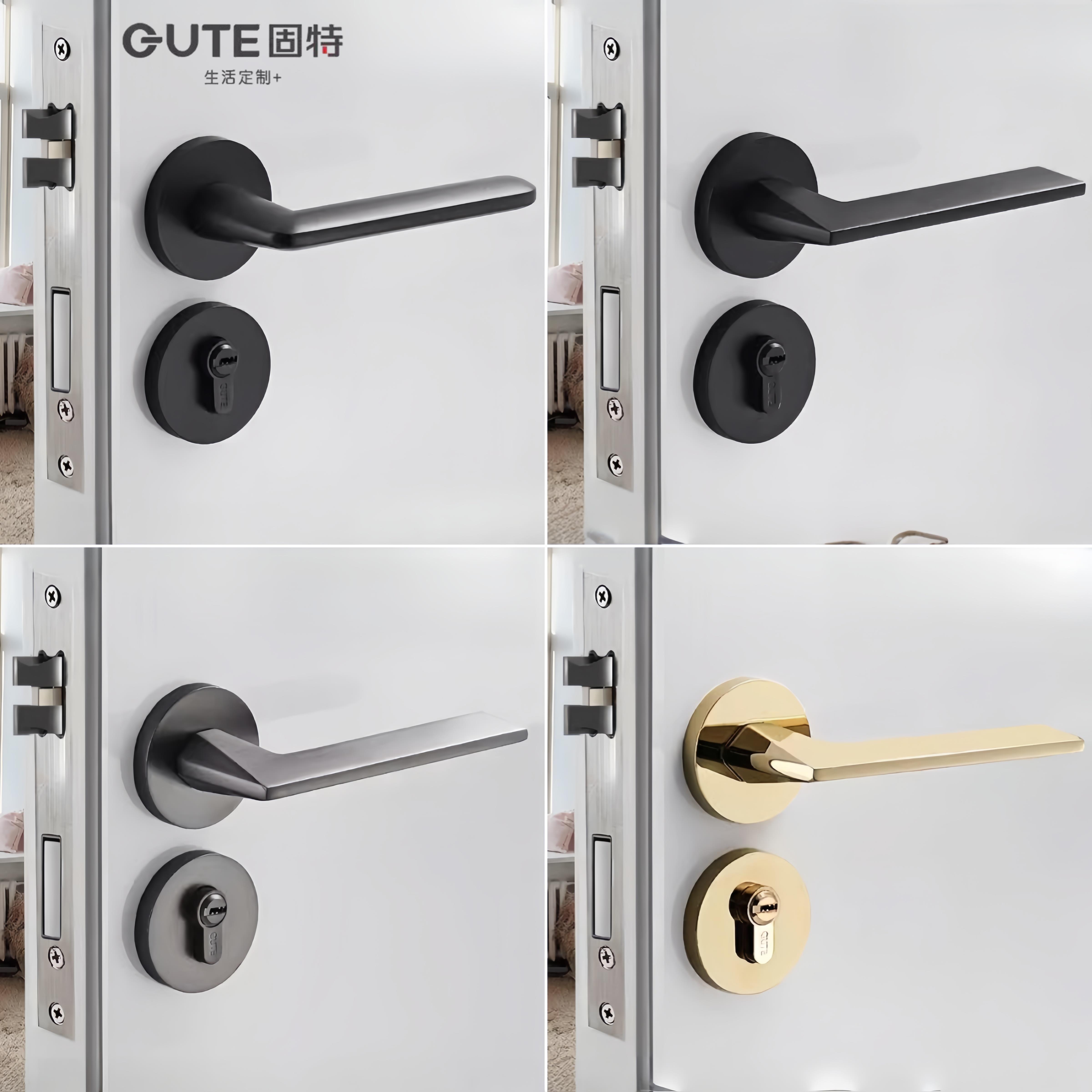 固特房门锁两件式门锁室内房木门把手静音磁吸房间锌合金卧室锁具