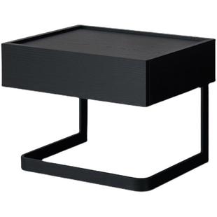 北欧极简设计感床头柜简约现代金属脚整装卧室床边柜实木抽屉柜