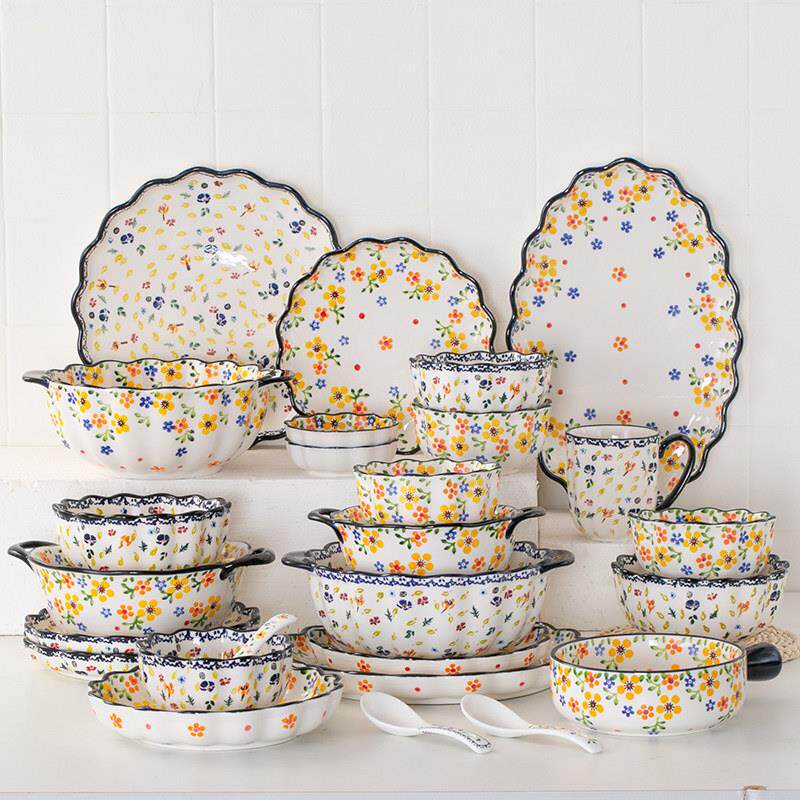 波兰碗碟套装家用高颜值陶瓷餐具创意碗筷组合高档碗盘乔迁礼盒装