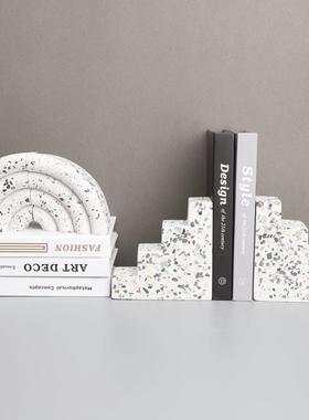 新中式水磨石书挡样板房售楼部卧室书房餐厅桌面玄关饰品软装摆件