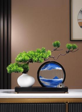 新中式迎客松流沙画摆件客厅玄关办公茶室博古架电视柜酒柜装饰品