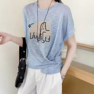 圆领小象不规则短袖 欧货洋气2025夏新款 T恤高级感百搭针织上衣女