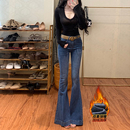 高腰显瘦气质鱼尾喇叭裤 李李服饰加绒长腿微喇牛仔裤 女2025冬季