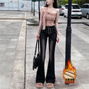 设计感显瘦长裤 新款 女2025年冬季 李李服饰加绒黑色渐变微喇牛仔裤