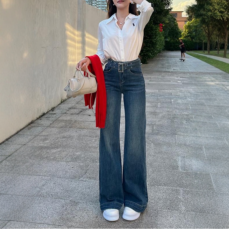 李李服饰高腰不贴腿微喇牛仔裤女2025秋季新款宽松通勤显高百搭裤