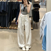 加厚高腰宽松垂感长裤 新款 女2026夏季 李李服饰纯白休闲阔腿牛仔裤