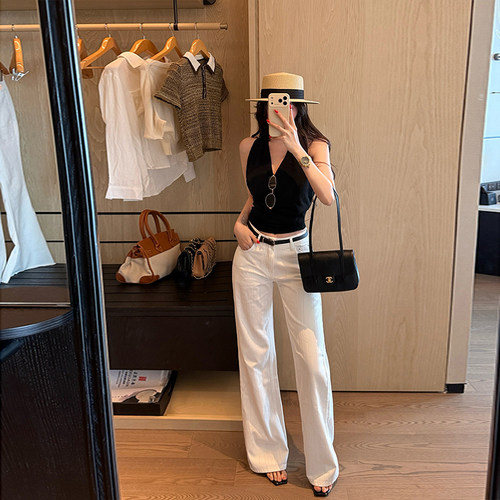 李李家经典白牛低腰直筒牛仔裤女2026秋季新款低腰垂感气质长裤
