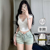 后拉链设计高腰弹力显瘦热裤 李李服饰紧身丰胯牛仔短裤 女2026冬季