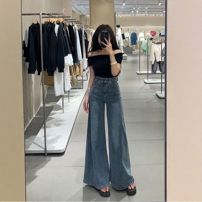 李李服饰双纽扣高腰大裤脚牛仔裤女2026年冬季宽松显瘦百搭阔腿裤,女装/女士精品,牛仔裤,淘宝优惠券,粉丝福利购,淘宝优惠卷