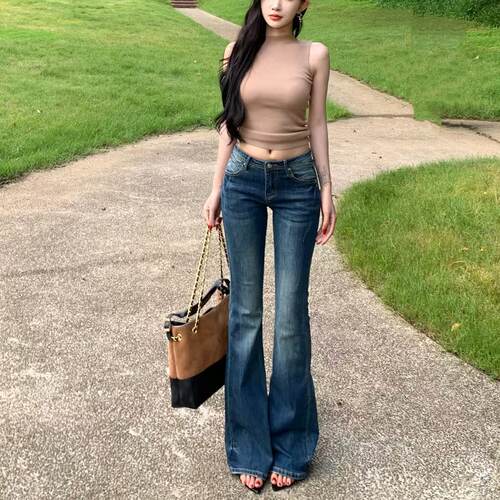 中低腰超模微喇牛仔裤女