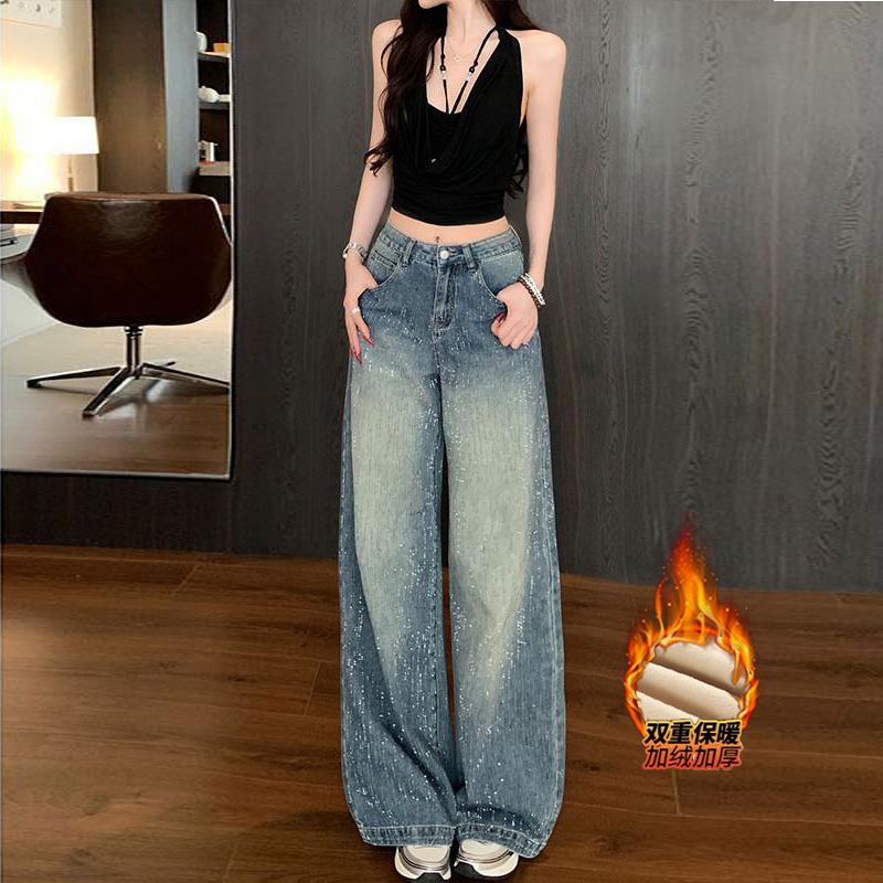 满天星河烫钻阔腿牛仔裤女