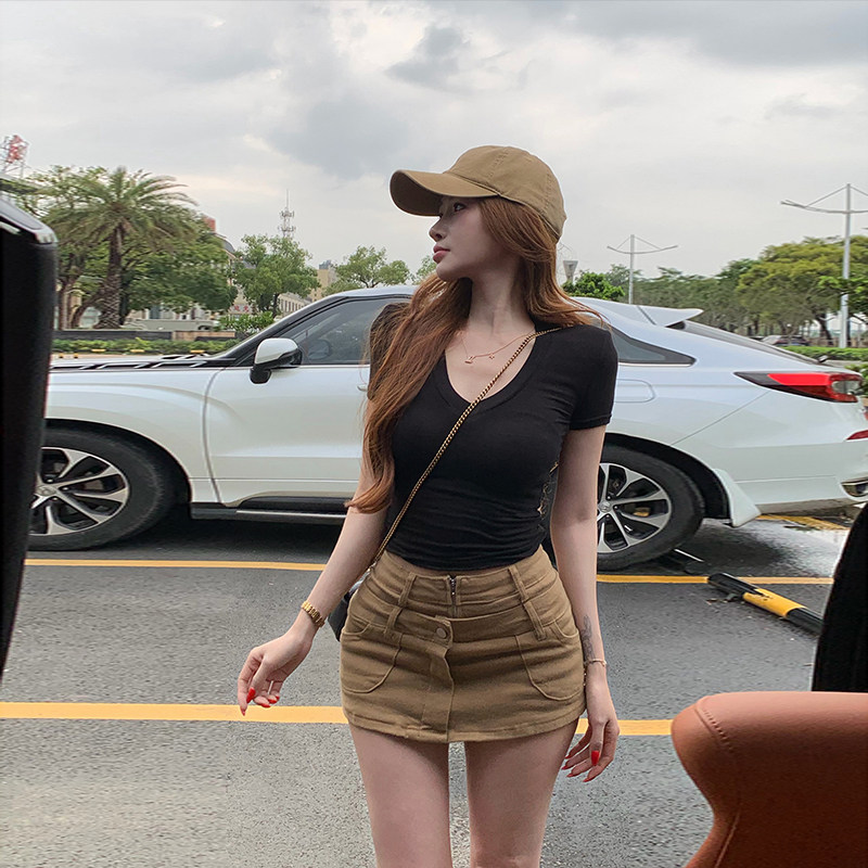 李李服饰辣妹工装假两件牛仔短裤女2026年夏季薄款低腰包臀裤裙