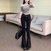 高腰显瘦设计感长裤 李李服饰韩女翻腰微喇牛仔裤 女2026年夏季