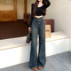 显瘦喇叭裤 李李服饰高腰翻边字母不贴腿微喇牛仔裤 女2026春款