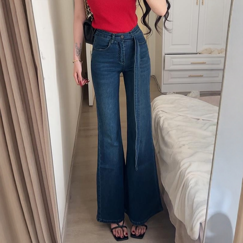 李李服饰高腰百搭不贴腿微喇牛仔裤女2025冬季新款遮肉显瘦喇叭裤