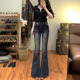 显瘦显腿长喇叭裤 新款 女2026春季 李李服饰高腰压褶微喇牛仔裤