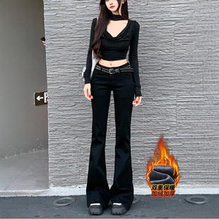 显瘦百搭长裤 新款 女2025冬季 李李服饰加绒黑色低腰辣妹微喇牛仔裤