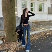 中低腰显瘦喇叭长裤 李李服饰百搭不贴腿刺绣微喇牛仔裤 女2026夏季