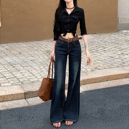 低腰不贴腿知性百搭微喇牛仔裤女